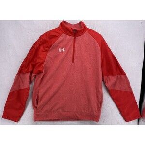 Under Armour ColdGear Mens Medium Red 1/4 Zip Pullover Loose Fit Sweatshirt Logo